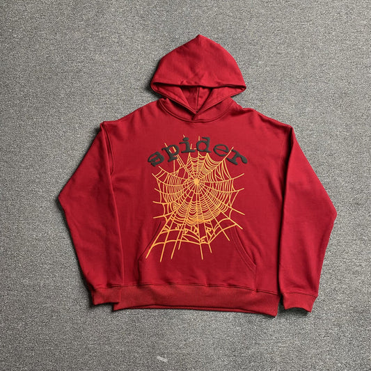 SP5DER WEB RED AND ORANGE HOODIE