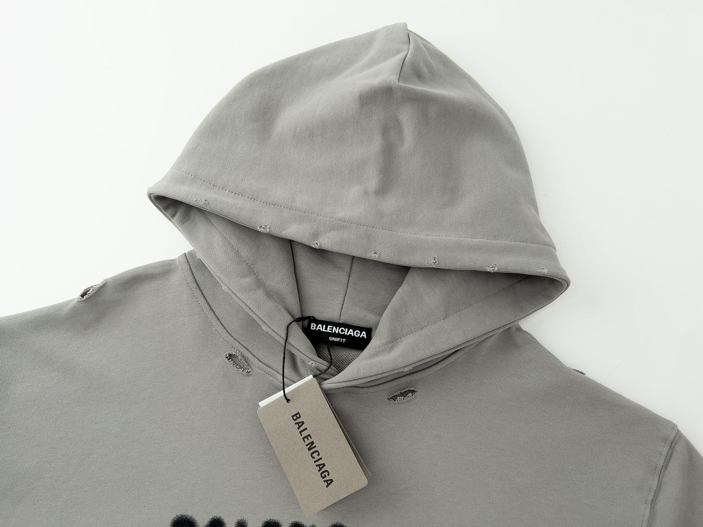 BALENCIAGA EXTRA LARGE GRAFITED LOGO GREY HOODIE