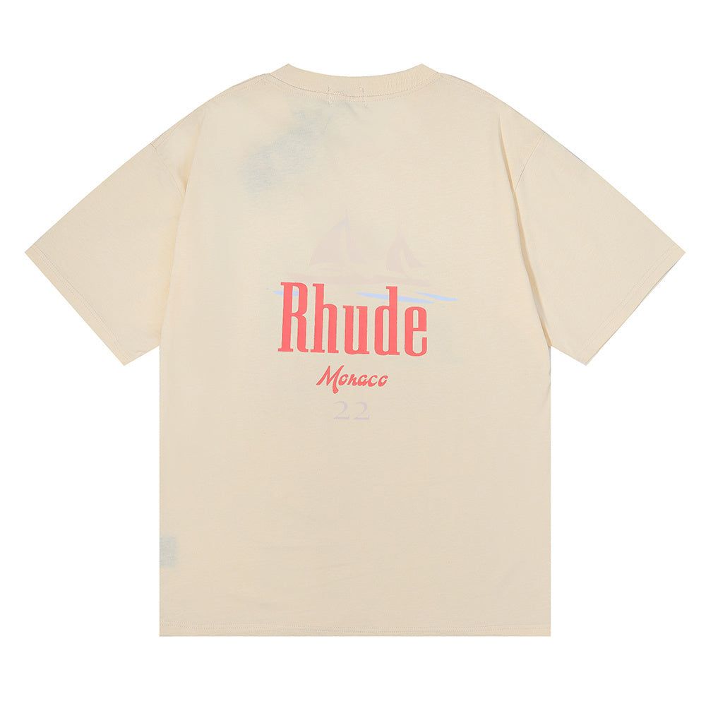 RHUDE MONACO SAILBOAT BEIGE T-SHIRT