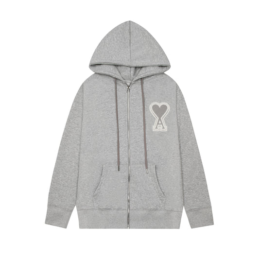 AMI PARIS ZIP GREY HOODIE