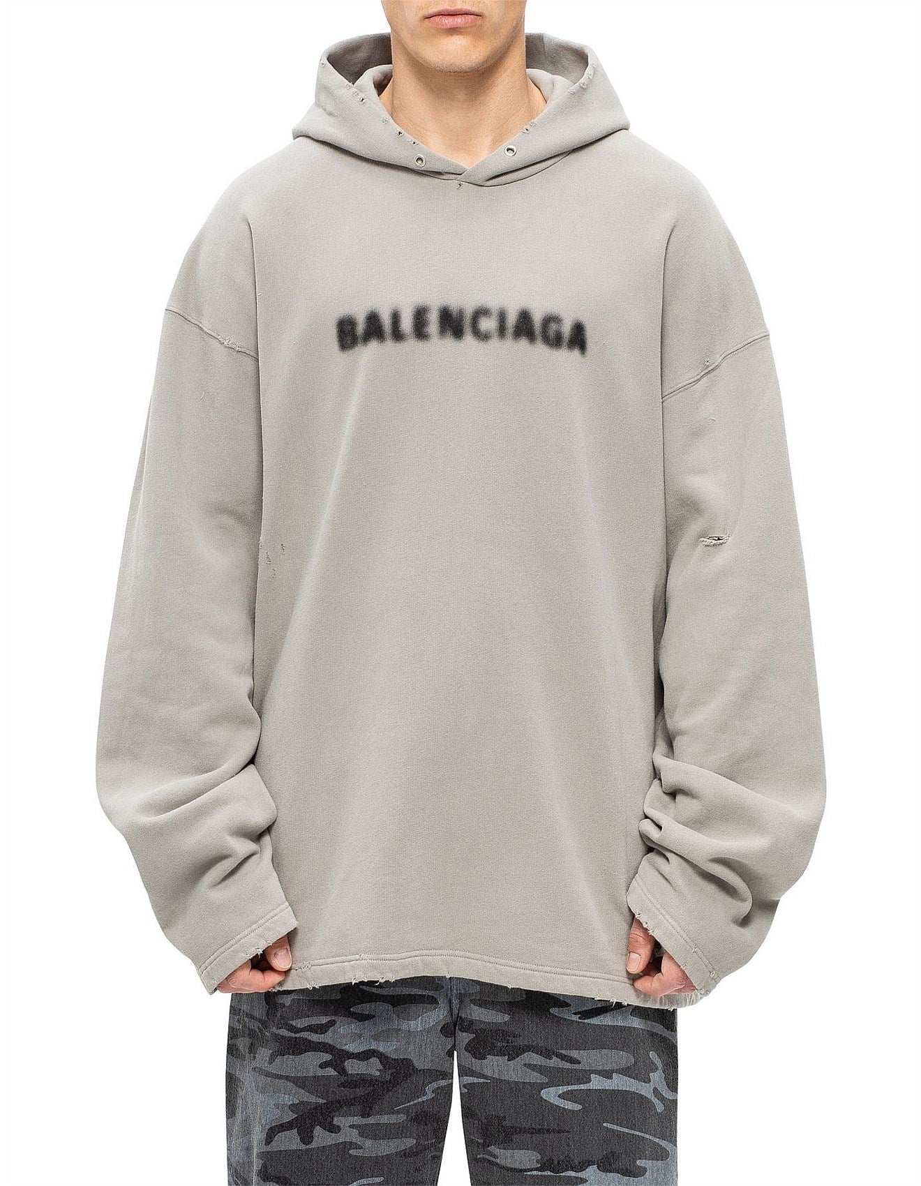 BALENCIAGA EXTRA LARGE GRAFITED LOGO GREY HOODIE
