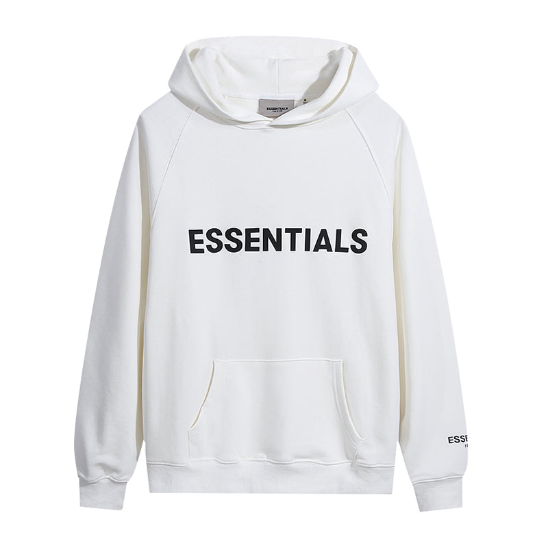 FEAR OF GODS ESSENTIALS APPLIQUE LOGO WHITE HOODIE