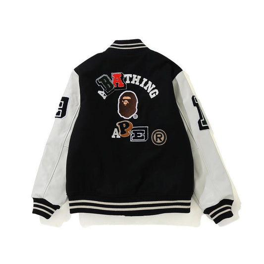BAPE CRAZY PATCH BLACK VARSITY JACKET
