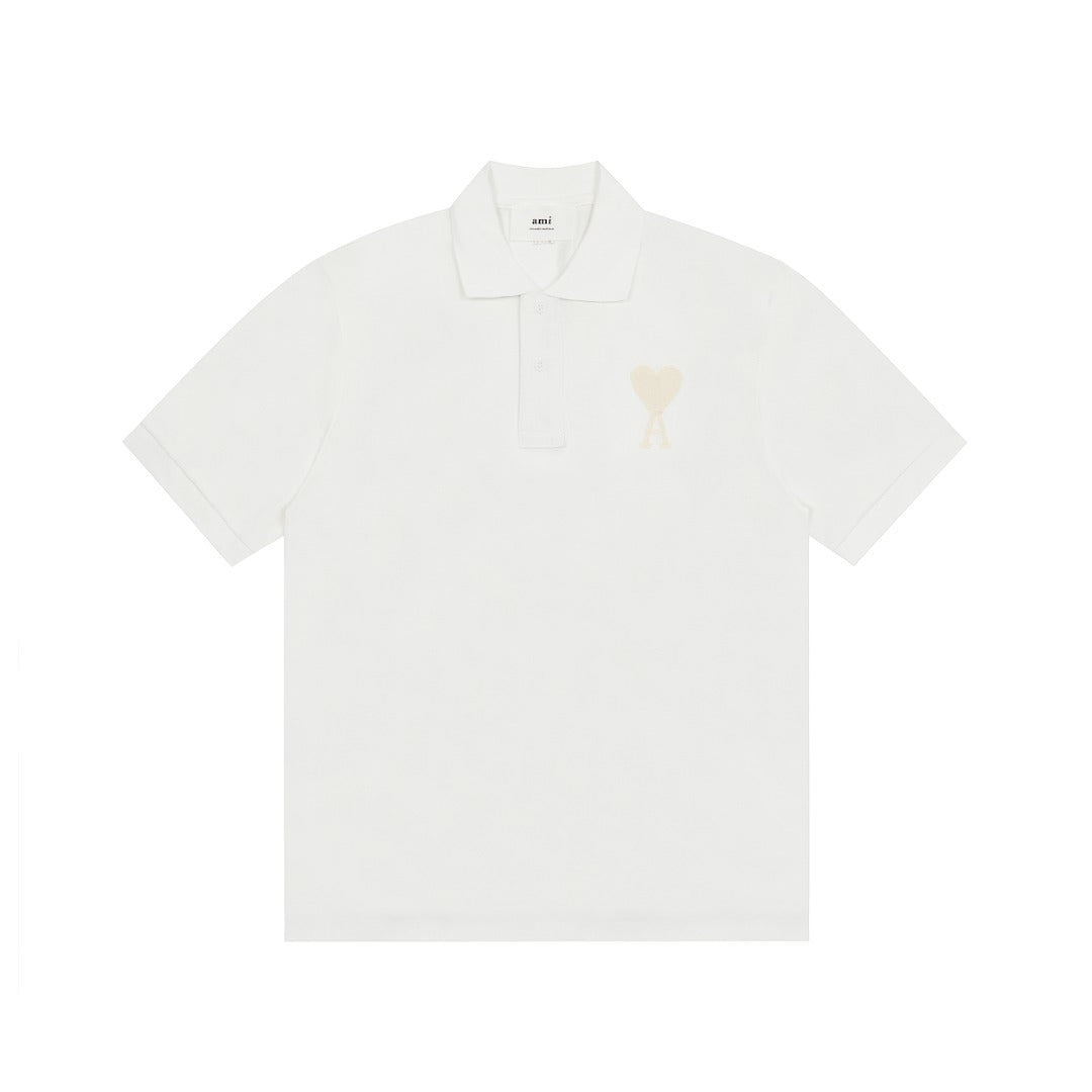 AMI PARIS FULL WHITE POLO T-SHIRT