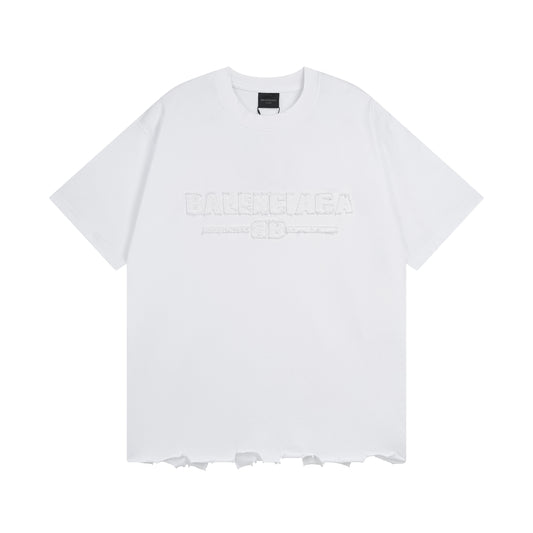 BALENCIAGA EMBROIDERED LOGO WHITE T-SHIRT