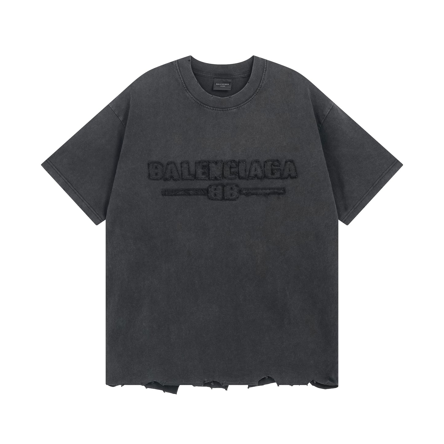 BALENCIAGA  EMBROIDERED LOGO BLACK T-SHIRT