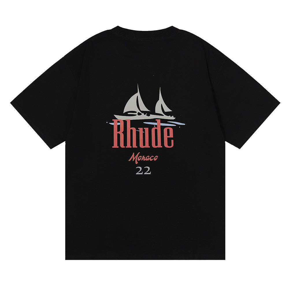 RHUDE MONACO SAILBOAT BLACK T-SHIRT