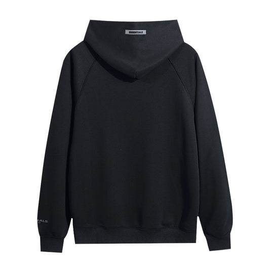 FEAR OF GODS ESSENTIALS APPLIQUE LOGO BLACK HOODIE