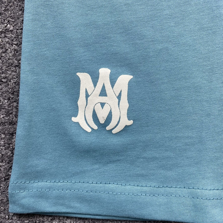 AMIRI STRAGGERED LOGO FULL BLUE T-SHIRT