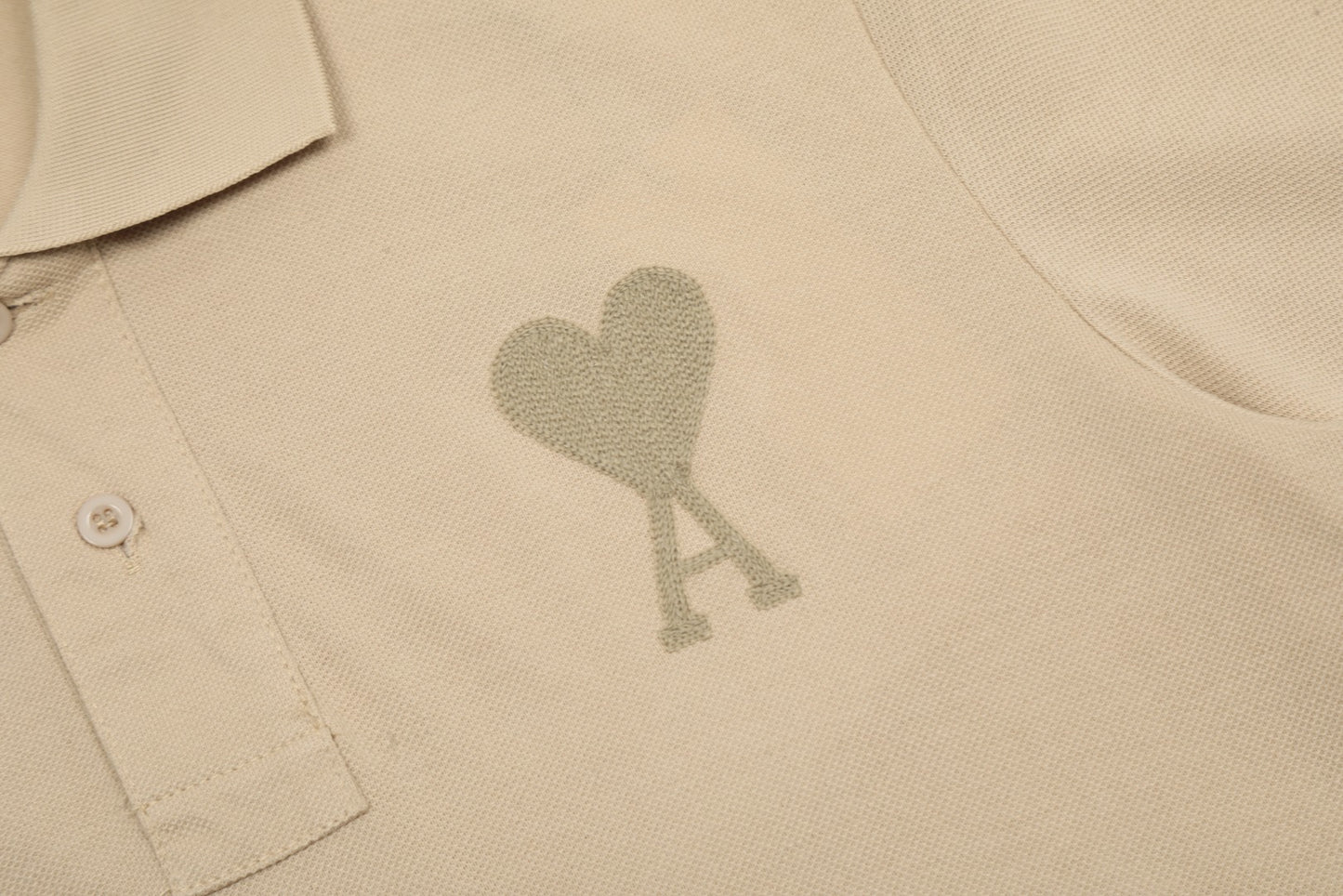 AMI PARIS FULL BEIGE POLO T-SHIRT