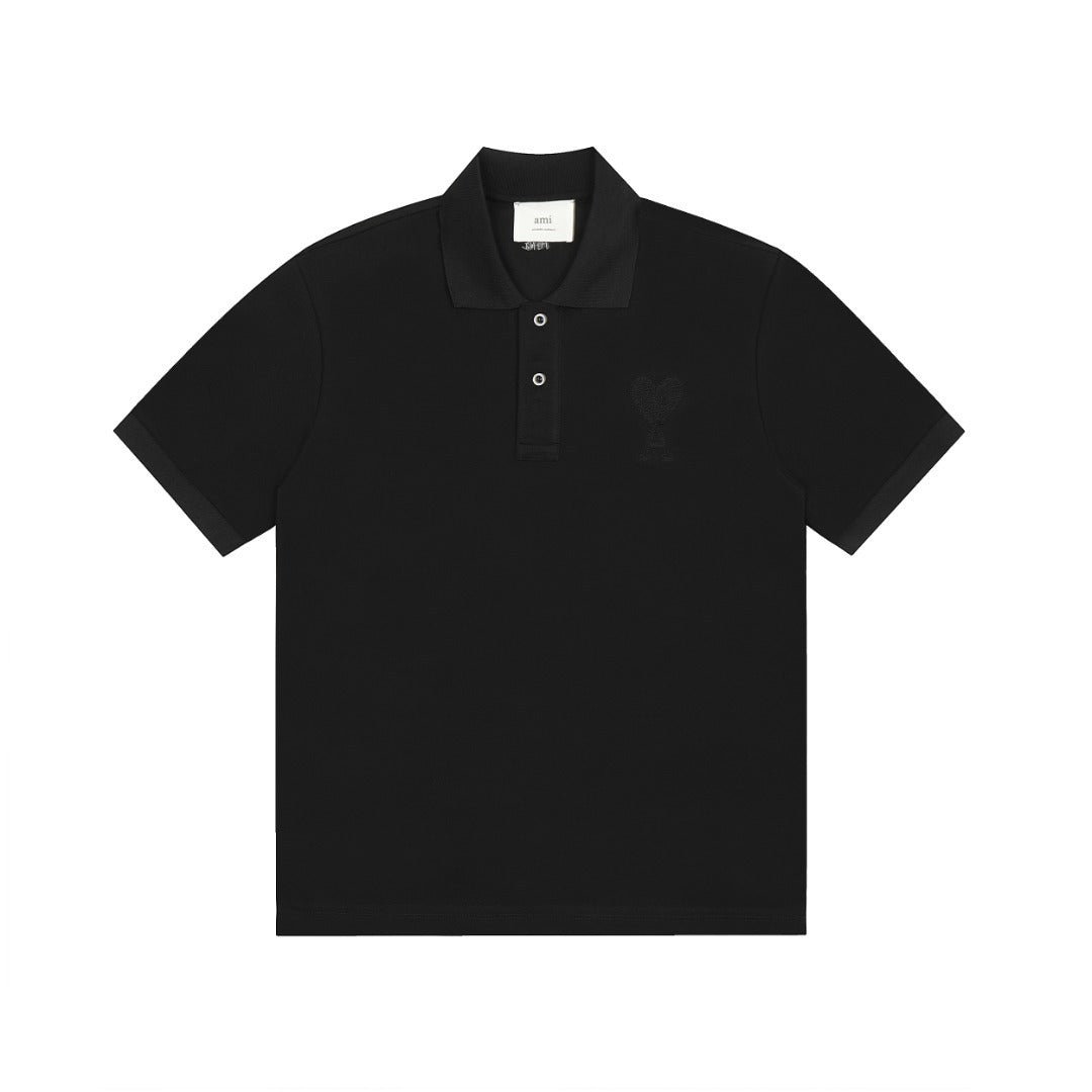 AMI PARIS FULL BLACK POLO T-SHIRT
