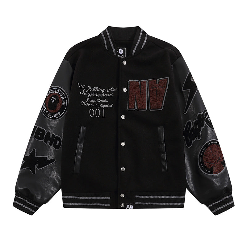 BAPE X NEIGHBORHOOD FULL BLACK VARSITY JACKET