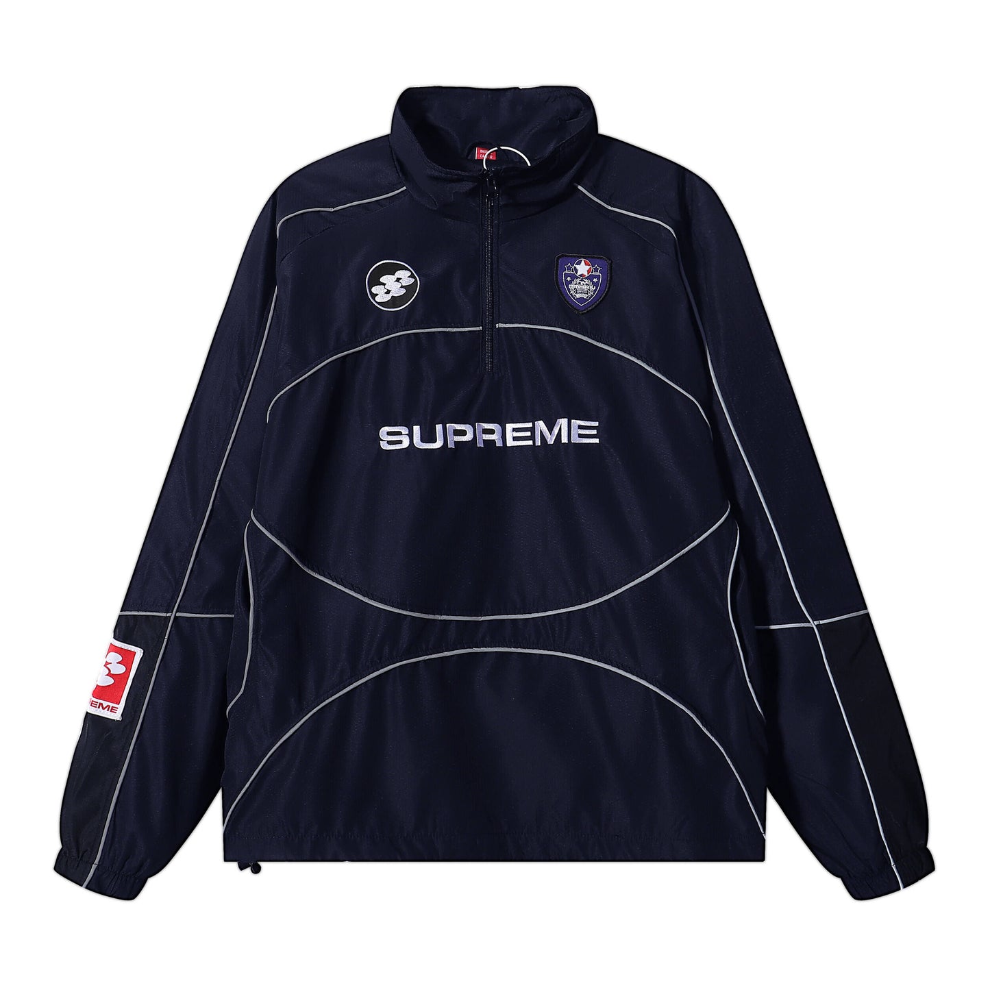 SUPREME FW24 WEEK11 REFLECTIVE PIPING BLUE PULLOVER