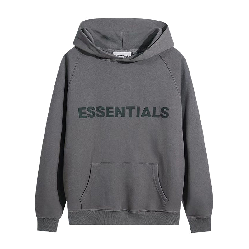 FEAR OF GODS ESSENTIALS APPLIQUE LOGO DARK GREYHOODIE