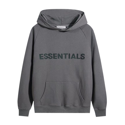 FEAR OF GODS ESSENTIALS APPLIQUE LOGO DARK GREYHOODIE