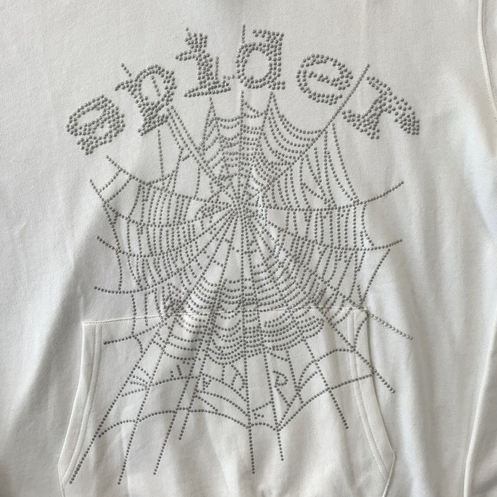 SP5DER OG RHINESTONE WHITE HOODIE