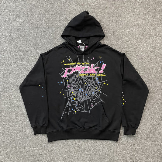 SP5DER PINK BLACK HOODIE