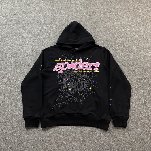 SP5DER PINK V2 BLACK HOODIE