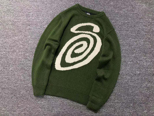 STUSSY CURLY S GREEN SWEATER