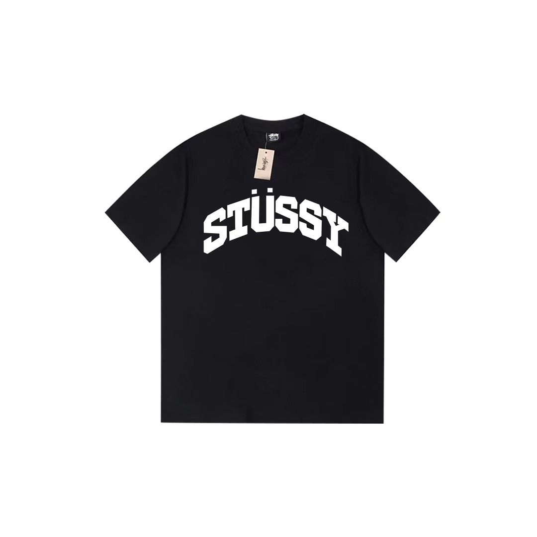 STUSSY ARCH LOGO BLACK T-SHIRT